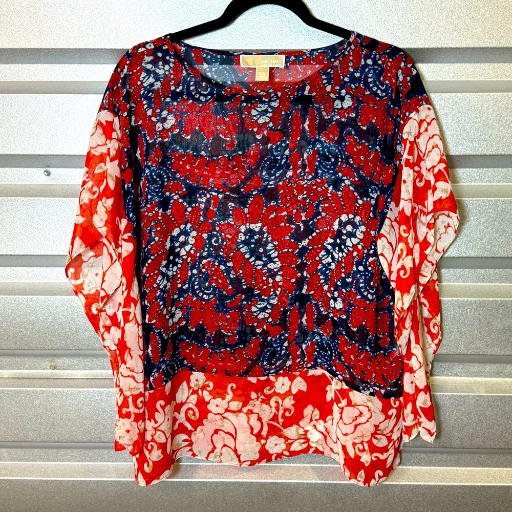 Michael Michael‎ Kors Boho Floral Kimono Poncho Top Floral Sheer Lightweight
